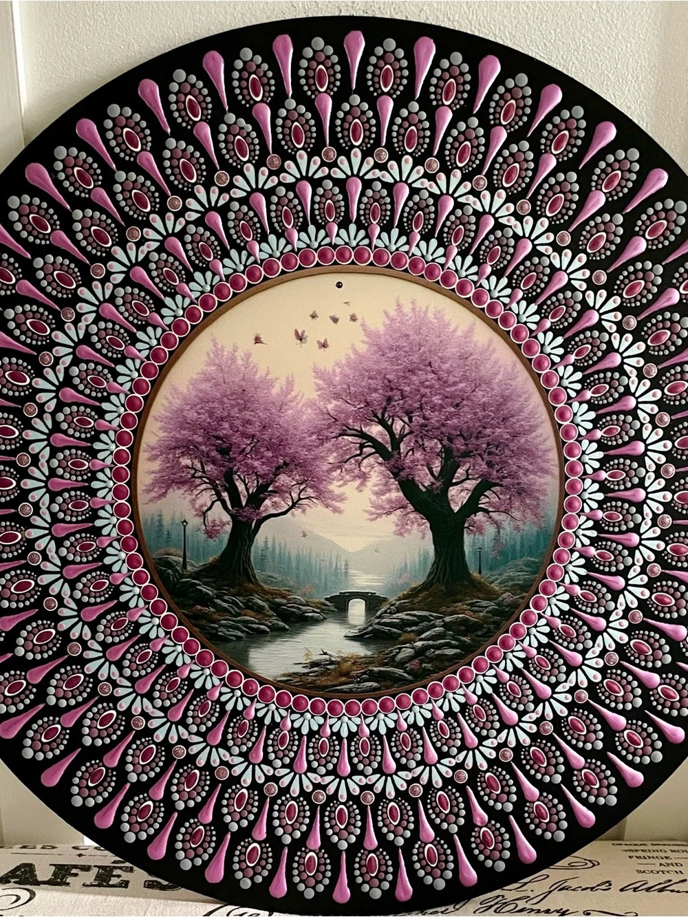 Hand painted Pink Tree Mandala Wall Art - Decorative Home Wall Decor 16 inches